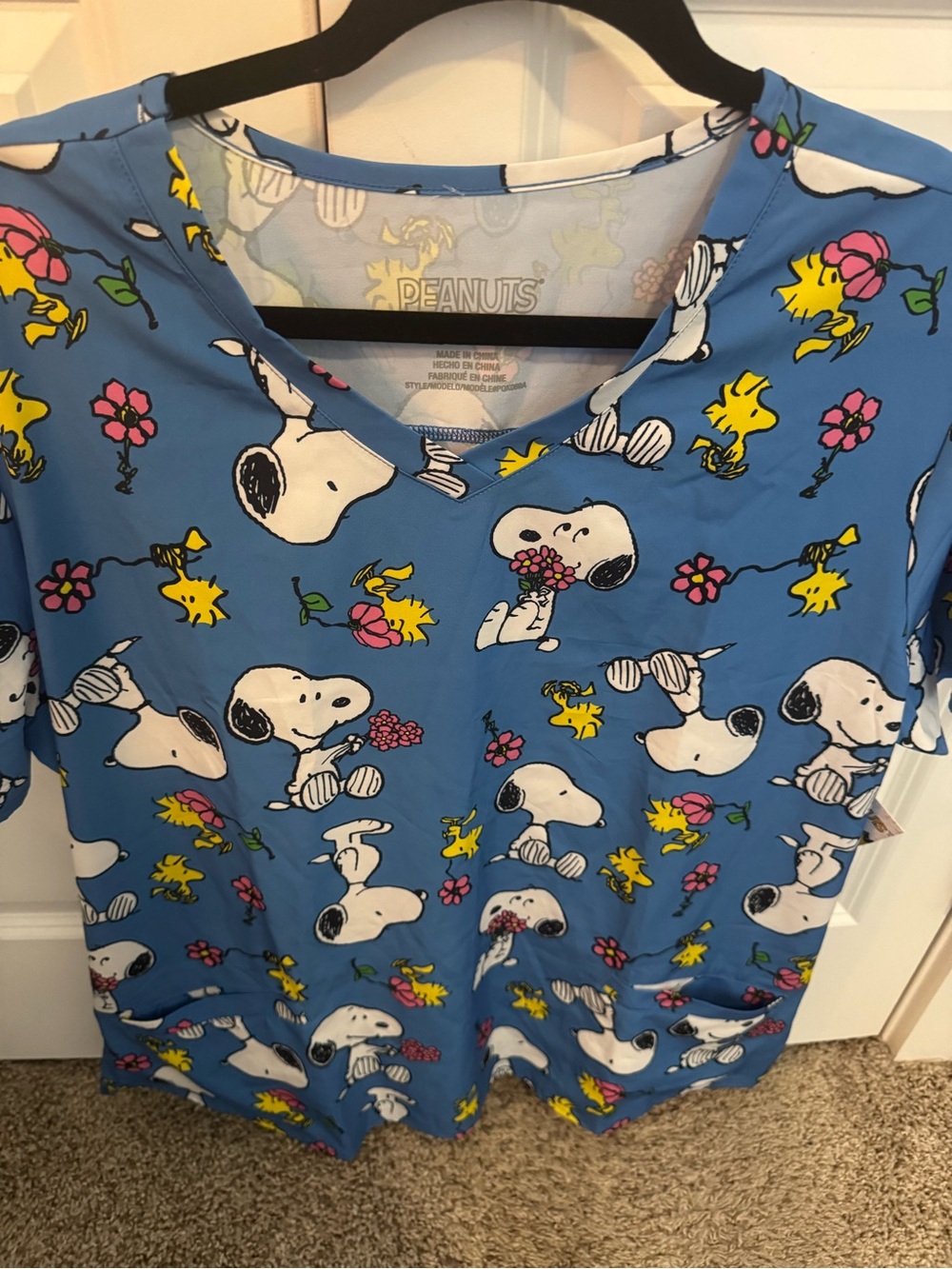 Peanuts Blue Floral Snoopy & Woodstock Print Top